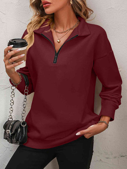 Zip-Up Dropped Shoulder Sweatshirt - Create the impossible