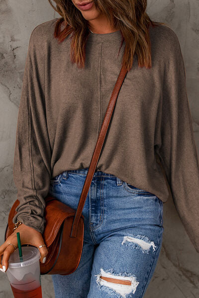 Seam Detail Round Neck Long Sleeve Top