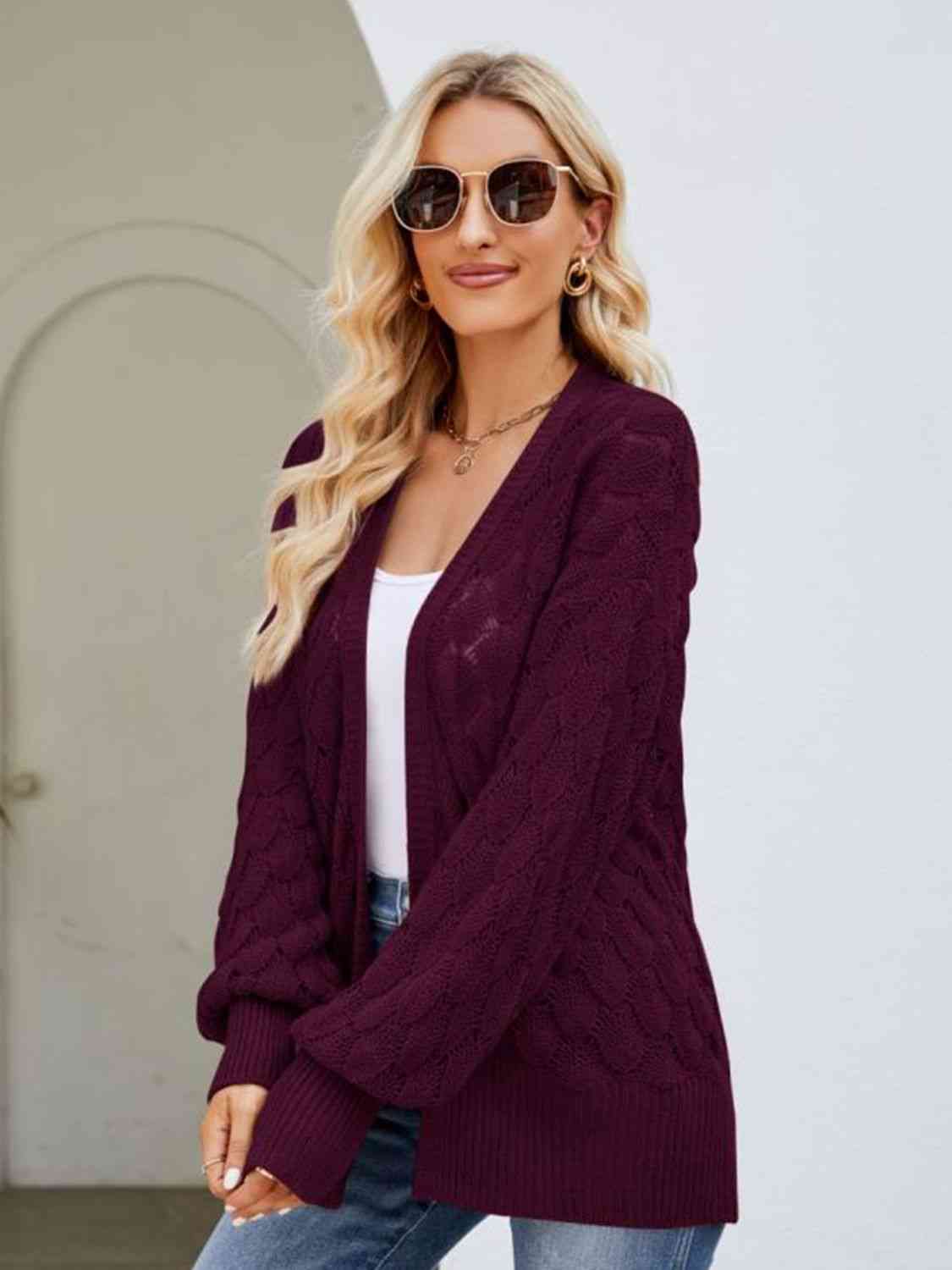 Open Front Ribbed Trim Cardigan