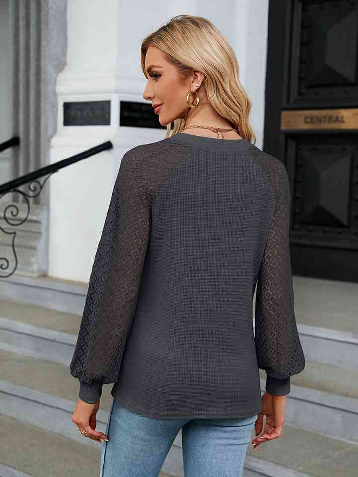 Notched Neck Raglan Sleeve Blouse - Create the impossible