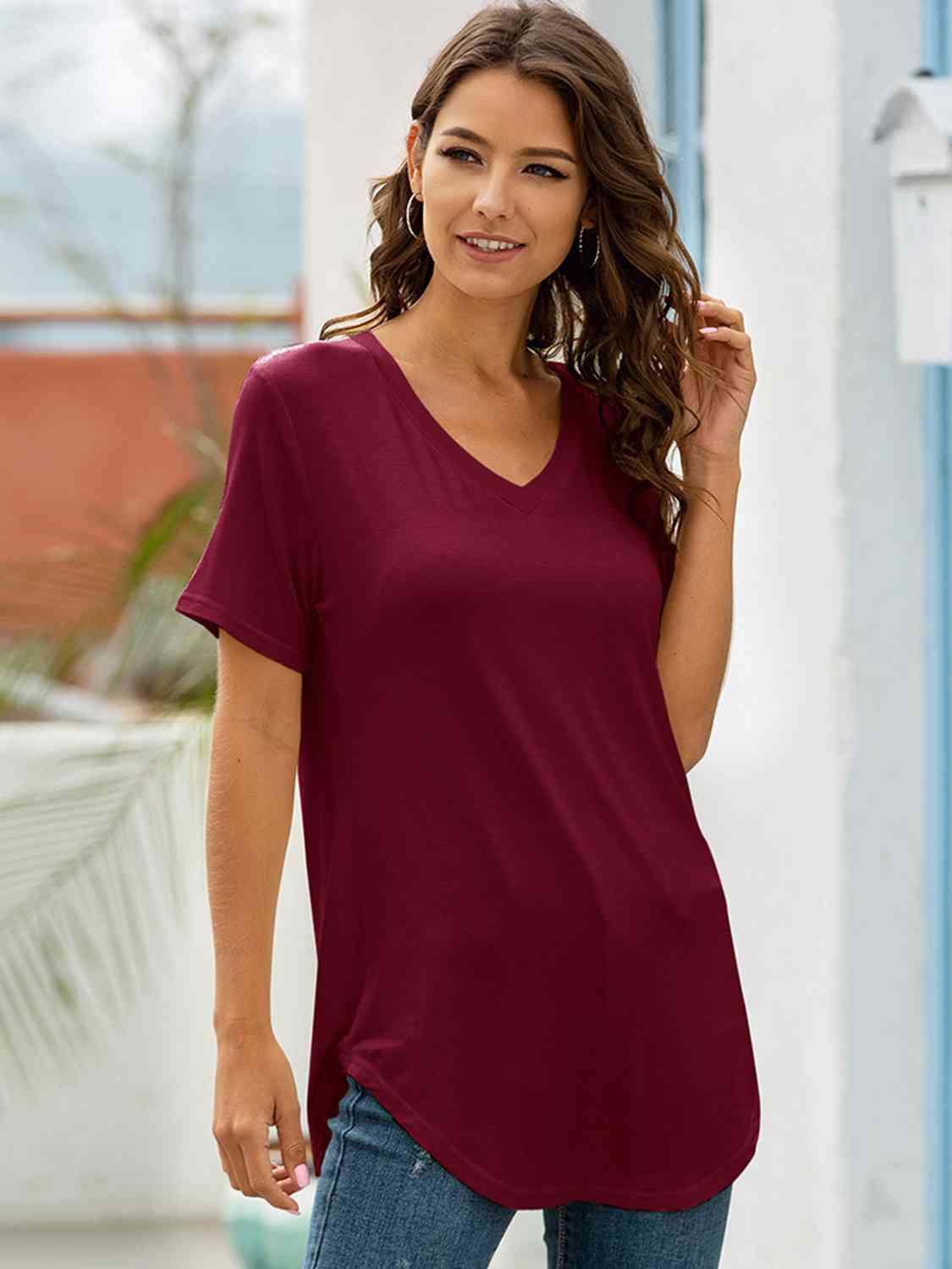 Full Size V-Neck Short Sleeve T-Shirt