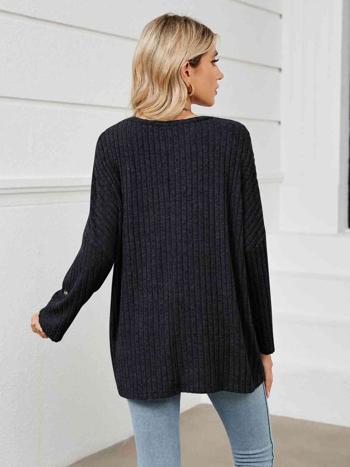 Round Neck Ribbed Long Sleeve T-Shirt