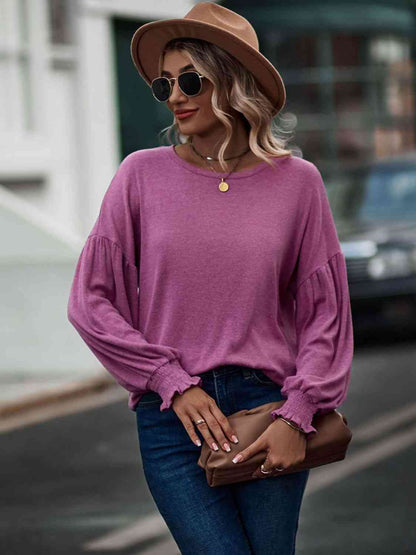 Round Neck Dropped Shoulder Flounce Sleeve T-Shirt