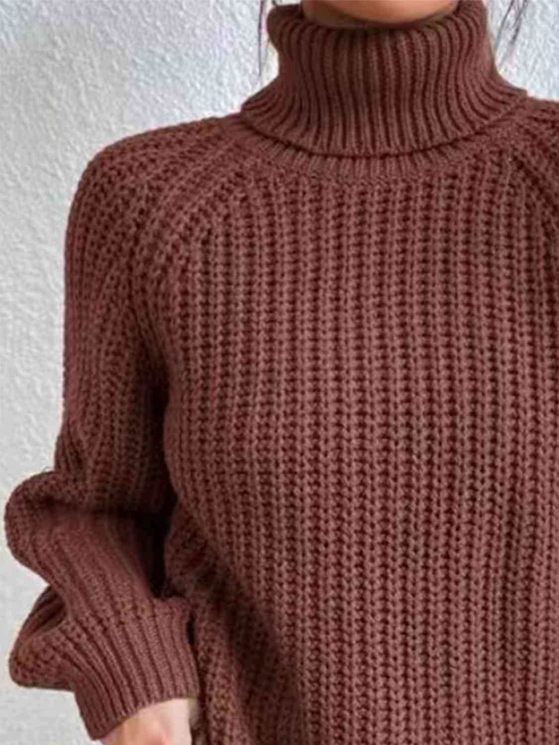Full Size Turtleneck Rib-Knit Slit Sweater - Create the impossible