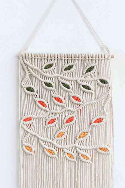 Contrast Leaf Fringe Macrame Wall Hanging