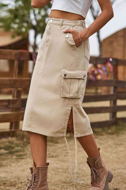 Drawstring Denim Cargo Skirt - Create the impossible