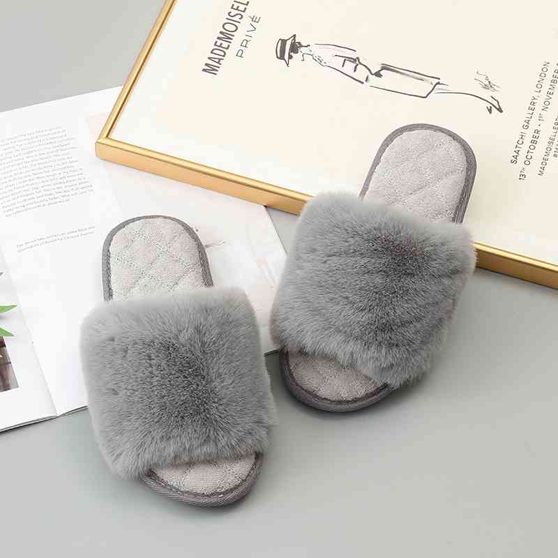 Faux Fur Open Toe Slippers