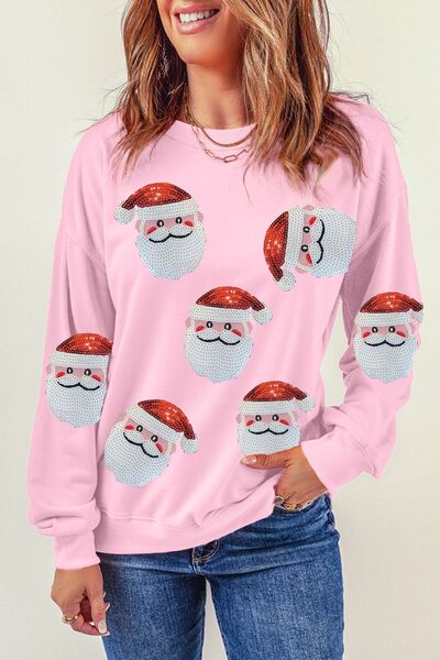 Sequin Santa Patch Round Neck Sweatshirt