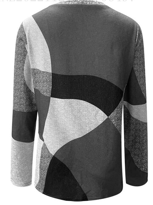 Color Block Round Neck Long Sleeve T-Shirt