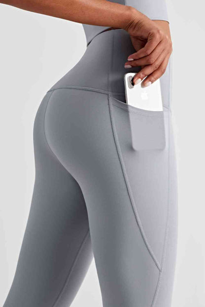 Wide Waistband Sports Leggings with Side Pockets