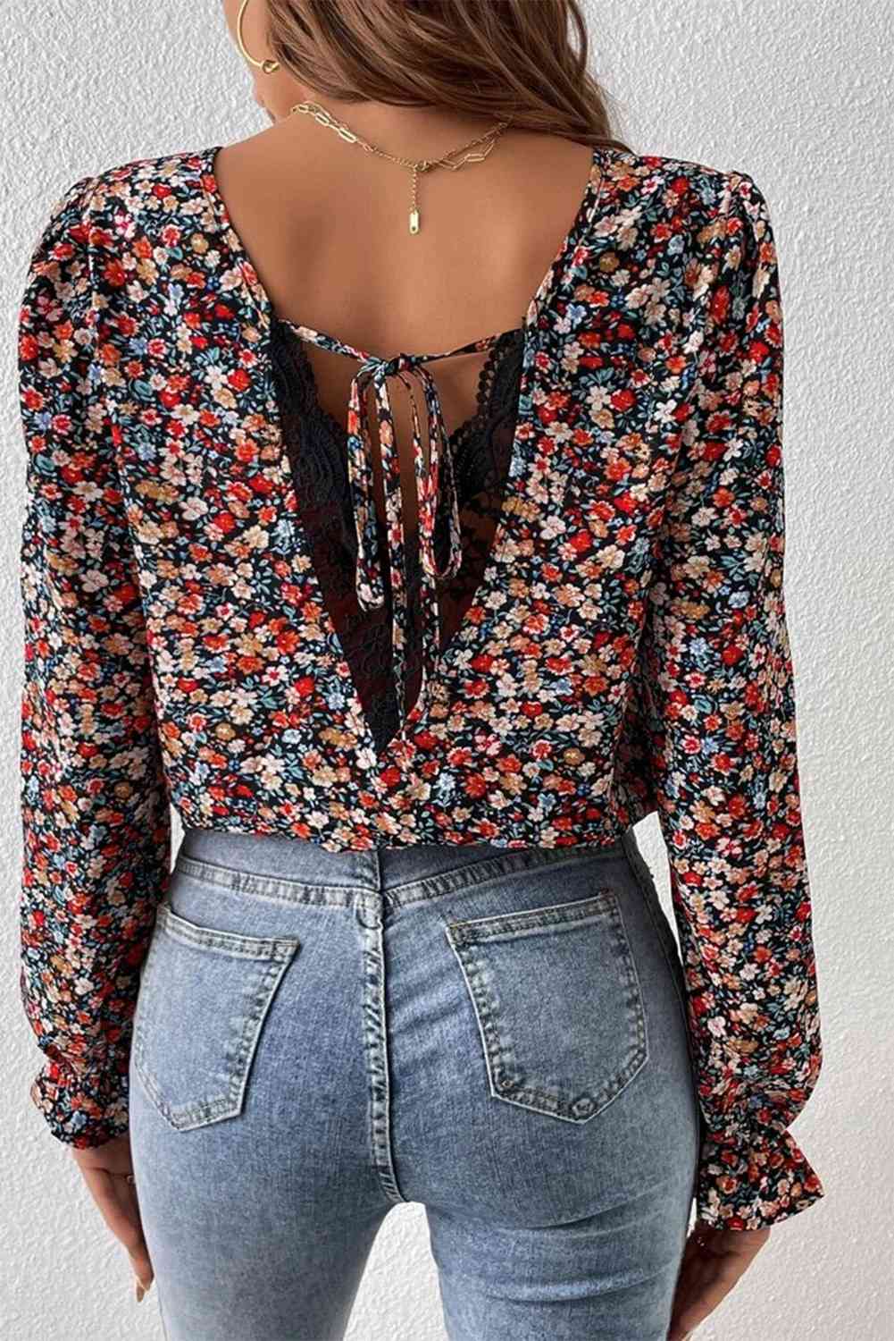 V-Neck Printed Long Sleeve Blouse - Create the impossible