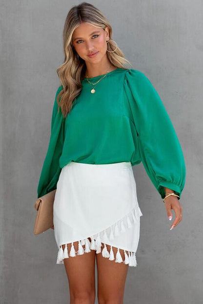 Round Neck Ruff Sleeve Blouse - Create the impossible