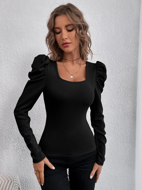 Square Neck Puff  Long Sleeve Top - Create the impossible