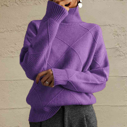 Geometric Turtleneck Long Sleeve Sweater - Create the impossible