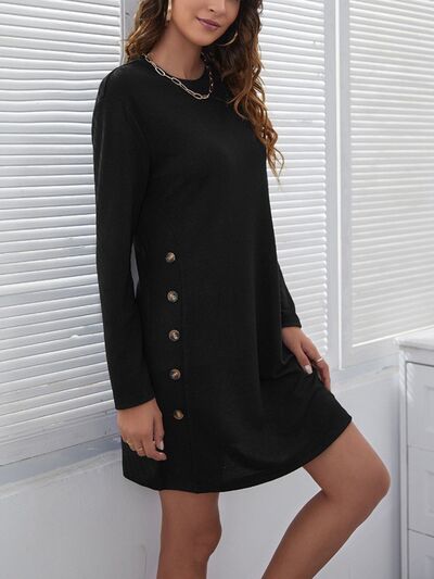 Decorative Button Round Neck Dress