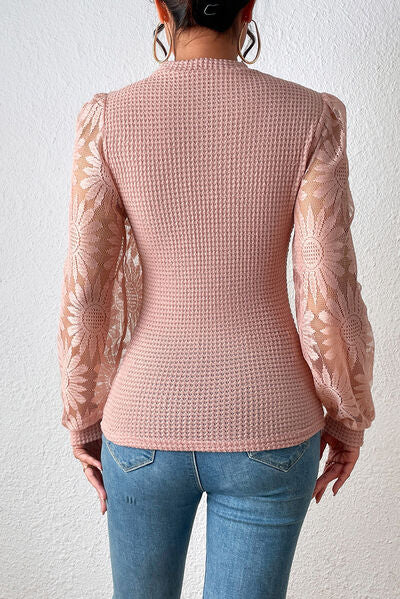 Floral Lace Detail Lantern Sleeve Blouse - Create the impossible