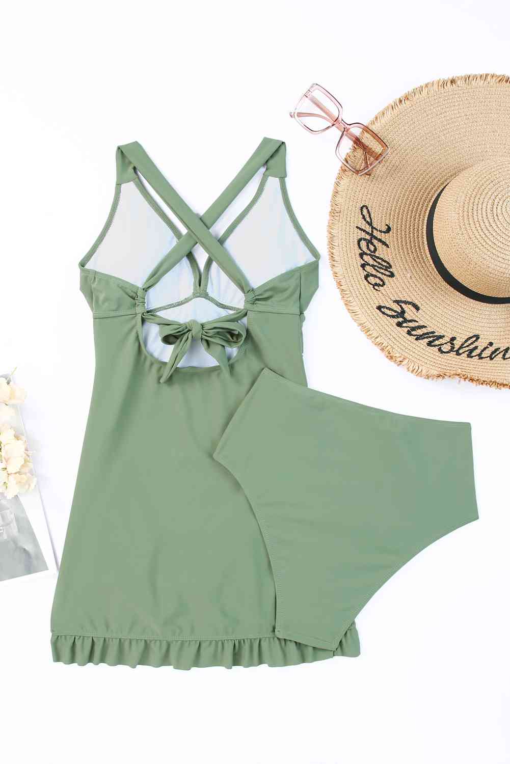 Tie Back Sleeveless Swim Dress and Bottoms Set - Create the impossible