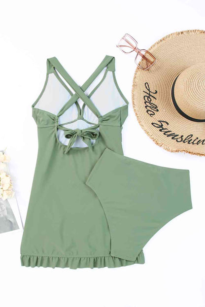 Tie Back Sleeveless Swim Dress and Bottoms Set - Create the impossible