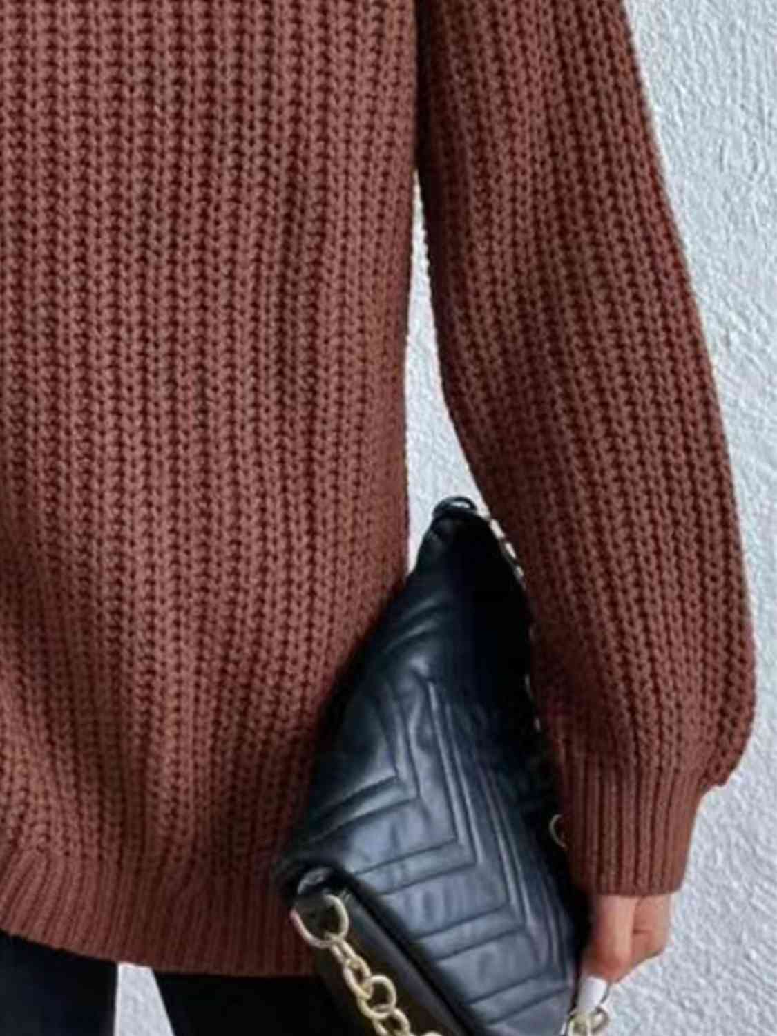 Full Size Turtleneck Rib-Knit Slit Sweater - Create the impossible