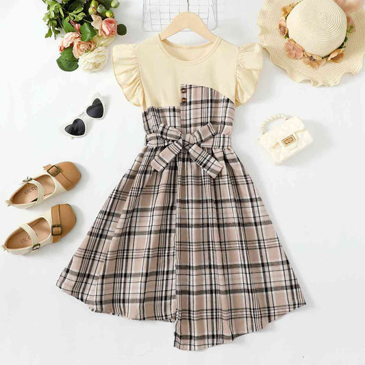 Plaid Round Neck Asymmetrical Dress