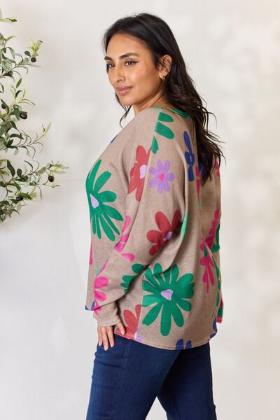 Hopely Full Size Floral V-Neck Long Sleeve Top - Create the impossible