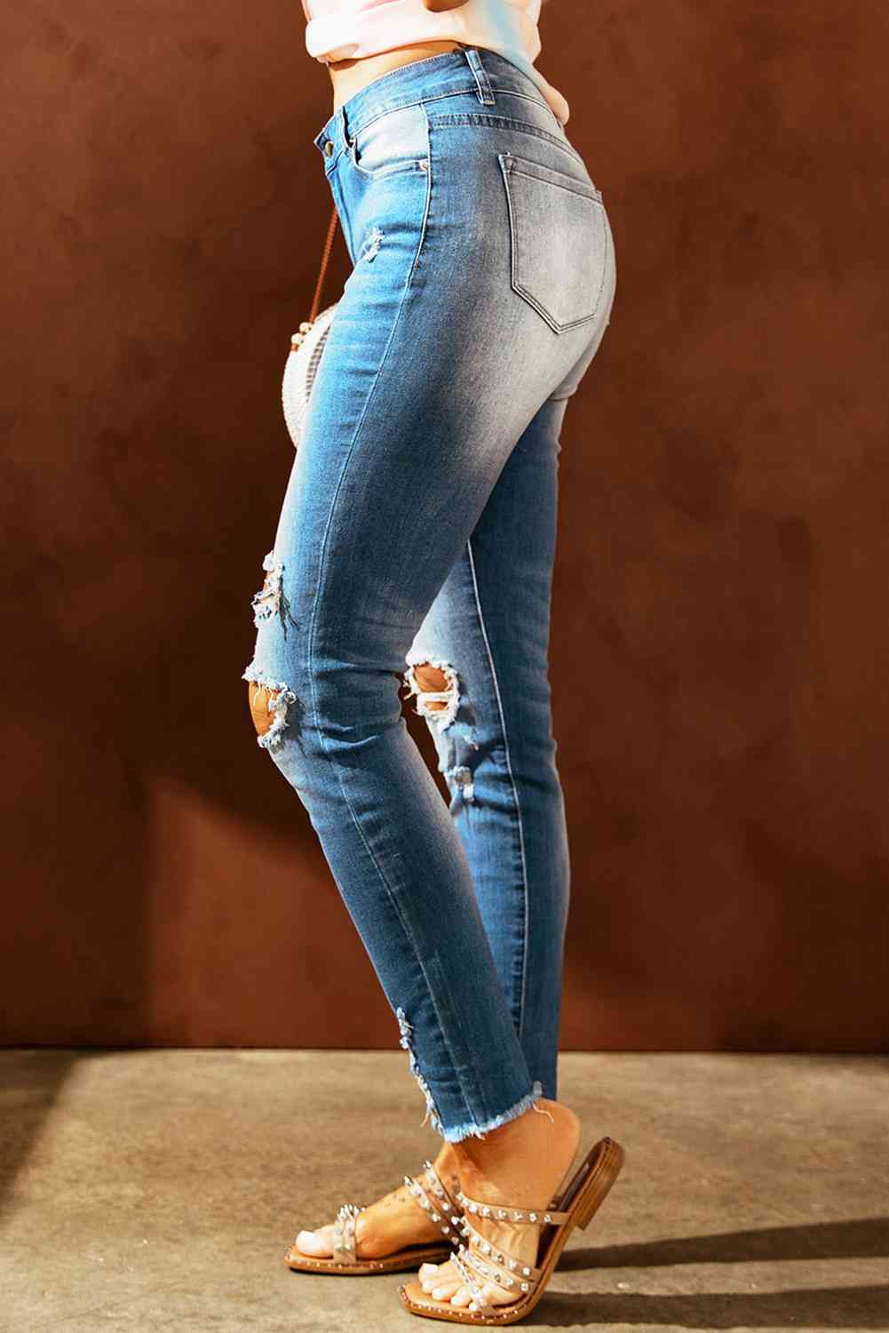 Baeful Easter Distressed Frayed Hem Jeans