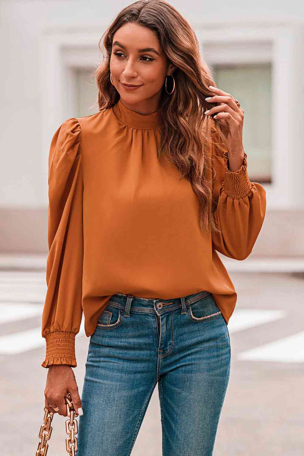 Mock Neck Puff Sleeve Blouse - Create the impossible