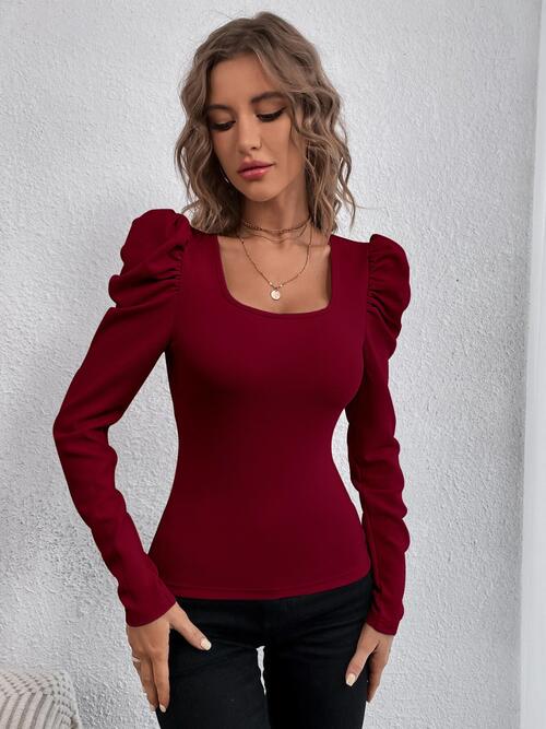 Square Neck Puff  Long Sleeve Top - Create the impossible