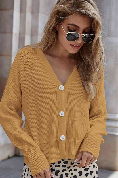 V-Neck Dropped Shoulder Cardigan
