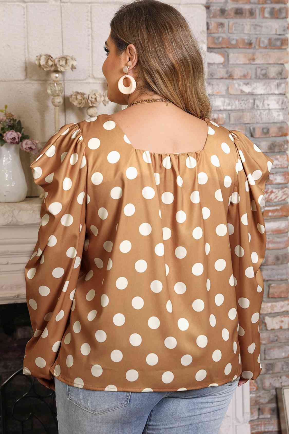 Plus Size Polka Dot Long Sleeve Blouse - Create the impossible