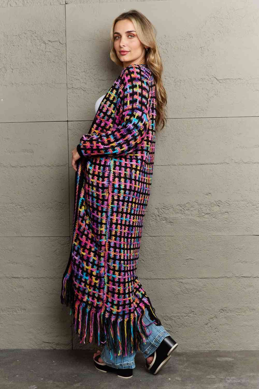 Multicolored Open Front Fringe Hem Cardigan - Create the impossible