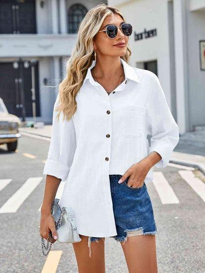 Button Up Collared Neck Long Sleeve Shirt