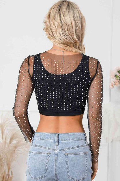 Pearl Long Sleeve Mesh Cropped Top - Create the impossible