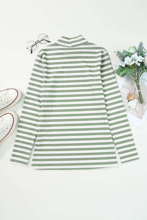 Double Take Striped Mock Neck Long Sleeve Top - Create the impossible