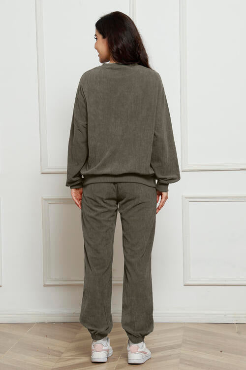 Corduroy Round Neck Sweatshirt and Sweatpants Set - Create the impossible