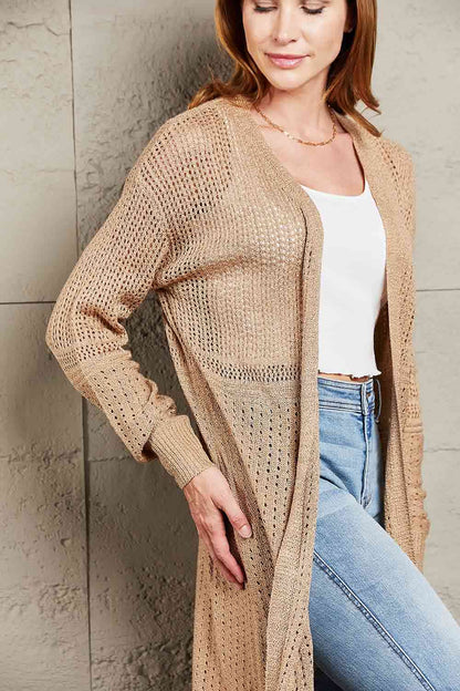 Double Take Openwork Dropped Shoulder Open Front Cardigan