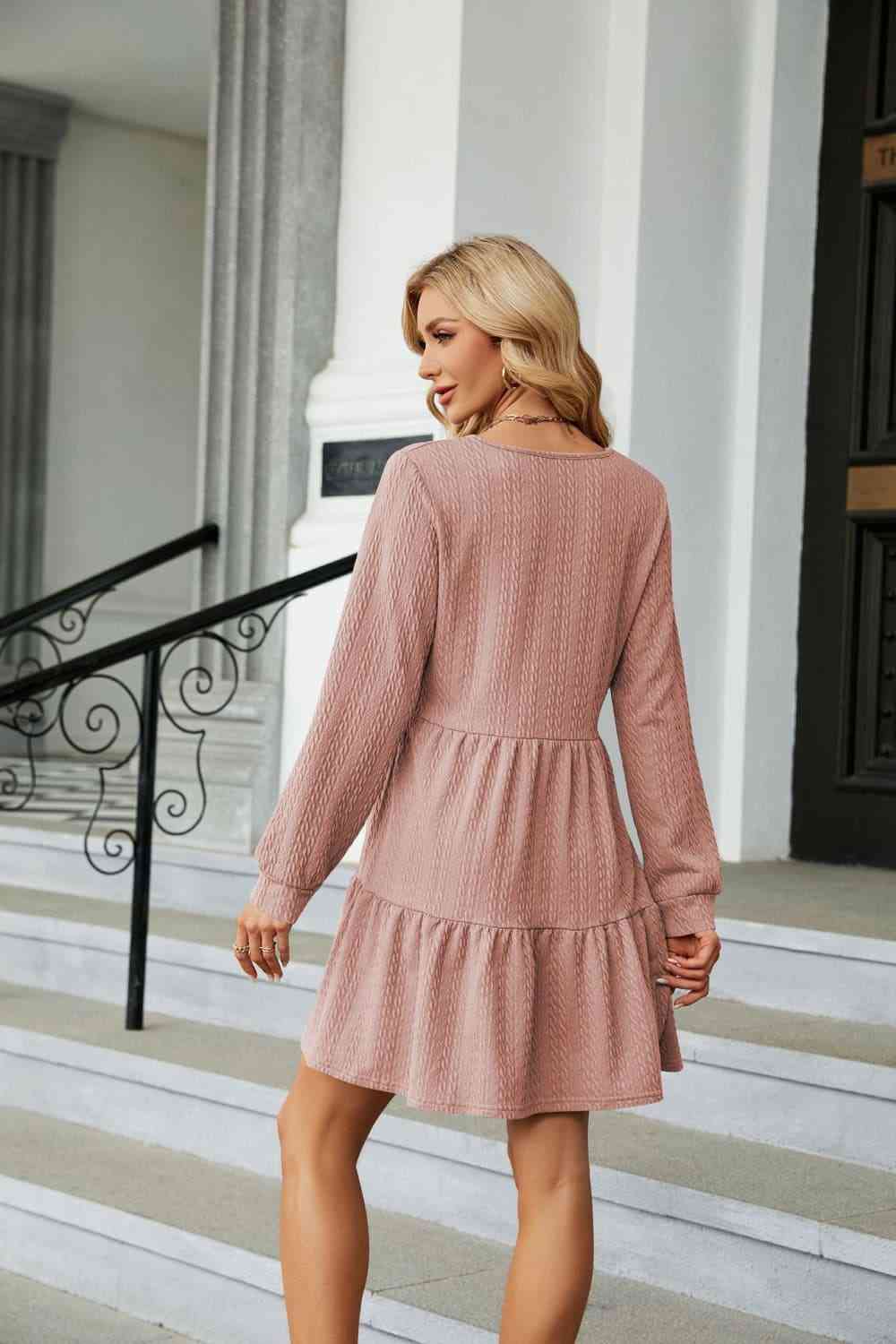 V-Neck Long Sleeve Mini Dress