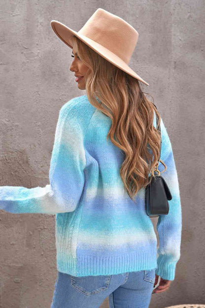 Woven Right Tie-Dye Cable-Knit Raglan Sleeve Open Front Cardigan