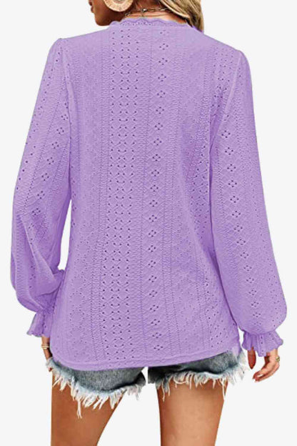 Eyelet V-Neck Flounce Sleeve Blouse - Create the impossible