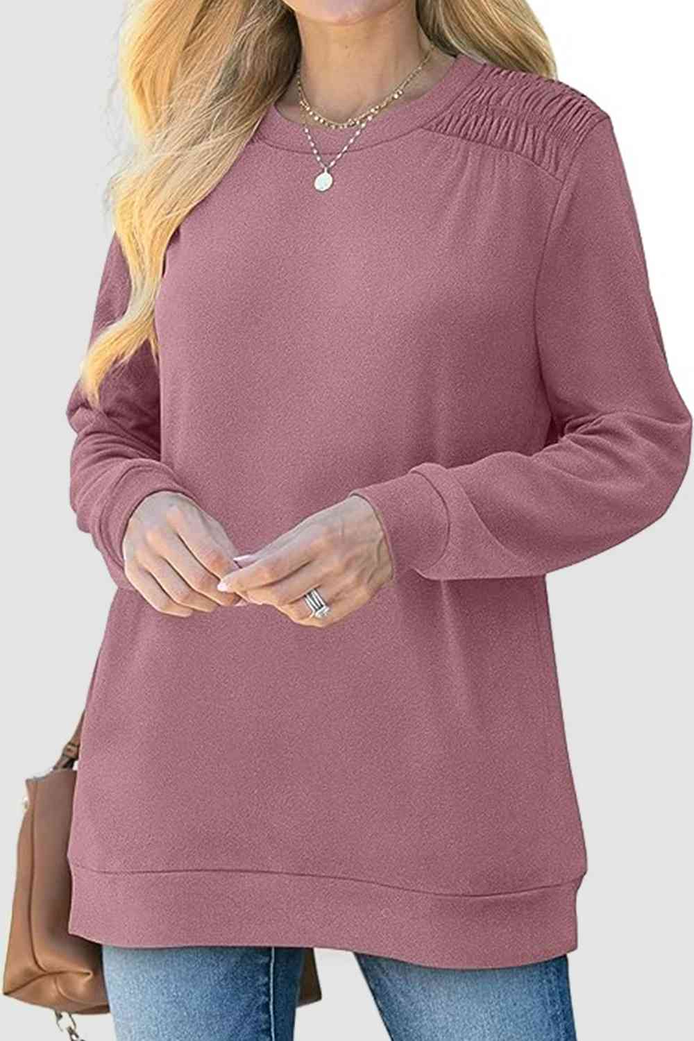 Ruched Round Neck Sweatshirt