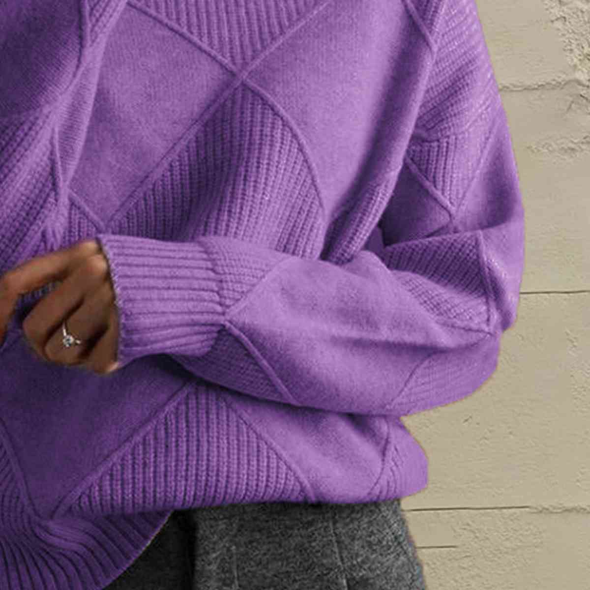 Geometric Turtleneck Long Sleeve Sweater - Create the impossible