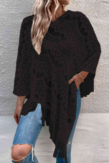 Openwork Fringe Detail Poncho