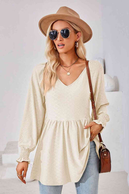 V-Neck Lantern Sleeve Blouse - Create the impossible