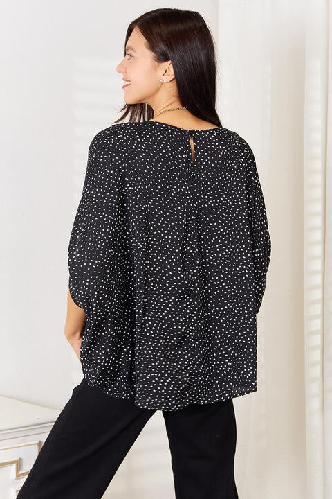 Double Take Printed Dolman Sleeve Round Neck Blouse - Create the impossible