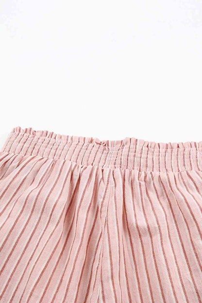 Striped Frayed Hem Paperbag Shorts