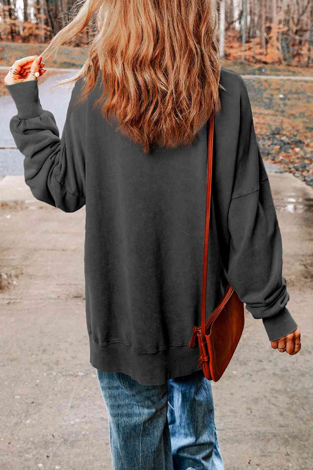 Dropped Shoulder Round Neck Long Sleeve Blouse - Create the impossible