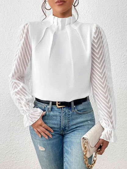 Mock Neck Flounce Sleeve Blouse - Create the impossible