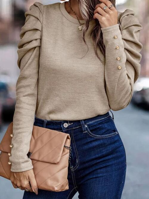 Round Neck Puff Sleeve Sleeve Blouse - Create the impossible