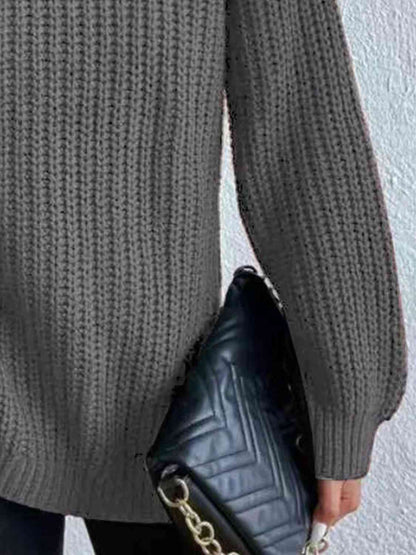 Full Size Turtleneck Rib-Knit Slit Sweater - Create the impossible