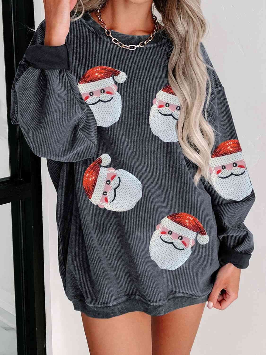 Sequin Santa Patch Ribbed Sweatshirt - Create the impossible